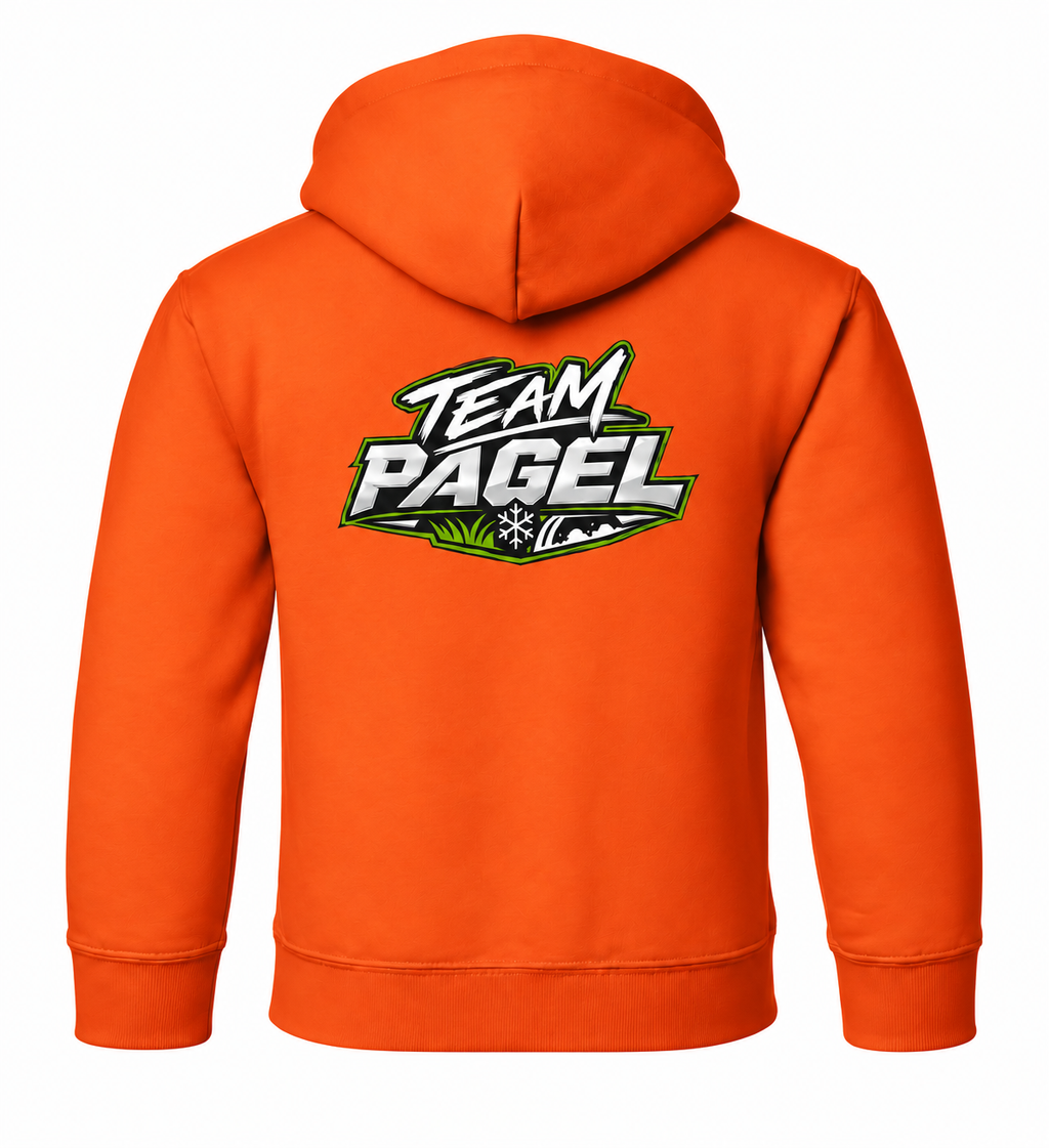 orange youth Team Pagel sweatshirt — back view