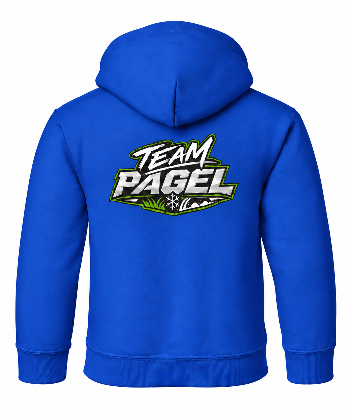 royal-blue youth Team Pagel sweatshirt — back view